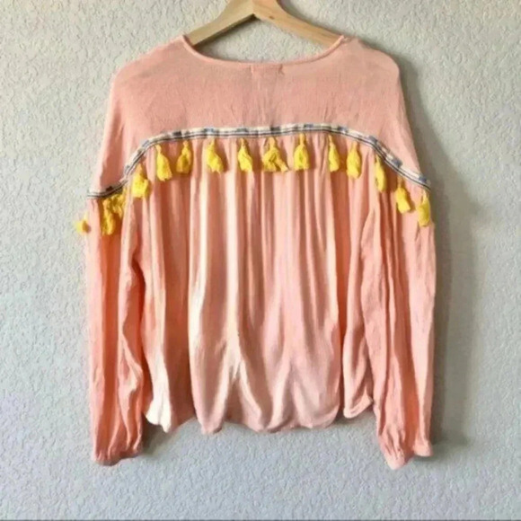 Gianni Bini Orange & Pink Long Sleeve Tassel Peasant Top S - Picture 3 of 4